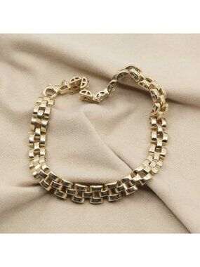 Unique 14K Karat Solid Yellow Gold Designer Rolex Link Chain Bracelet - 7.25" L